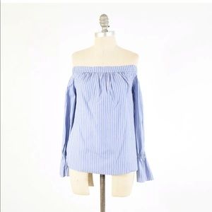 Alice & Trixie off-the-shoulder pinstriped blouse